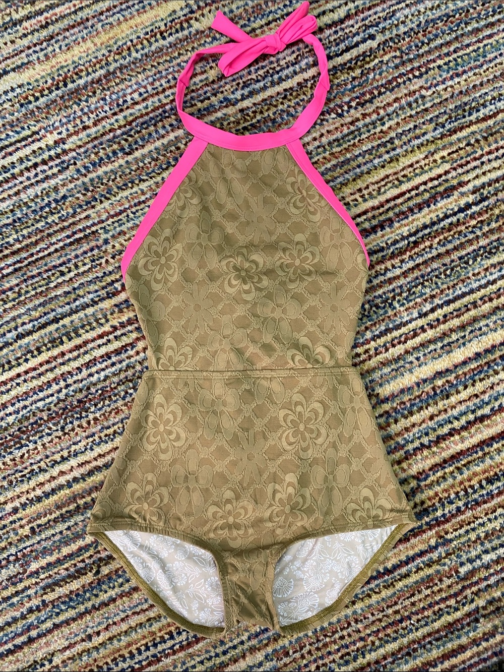 Free People free-est Heidi Surf Olive One-Piece Swimsuit with Hot Pink Trim